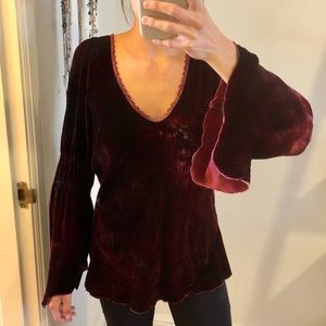 Red velvet long sleeve blouse